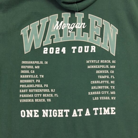 Morgan Wallen Hoodie Men's 2XL Green Pullover One Night At A Time Tour 2024 - Picture 10 of 14